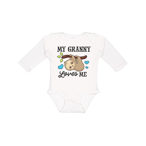 Inktastic My Granny Loves Me with Sloth and Hearts Boys or Girls Long Sleeve Baby Bodysuit