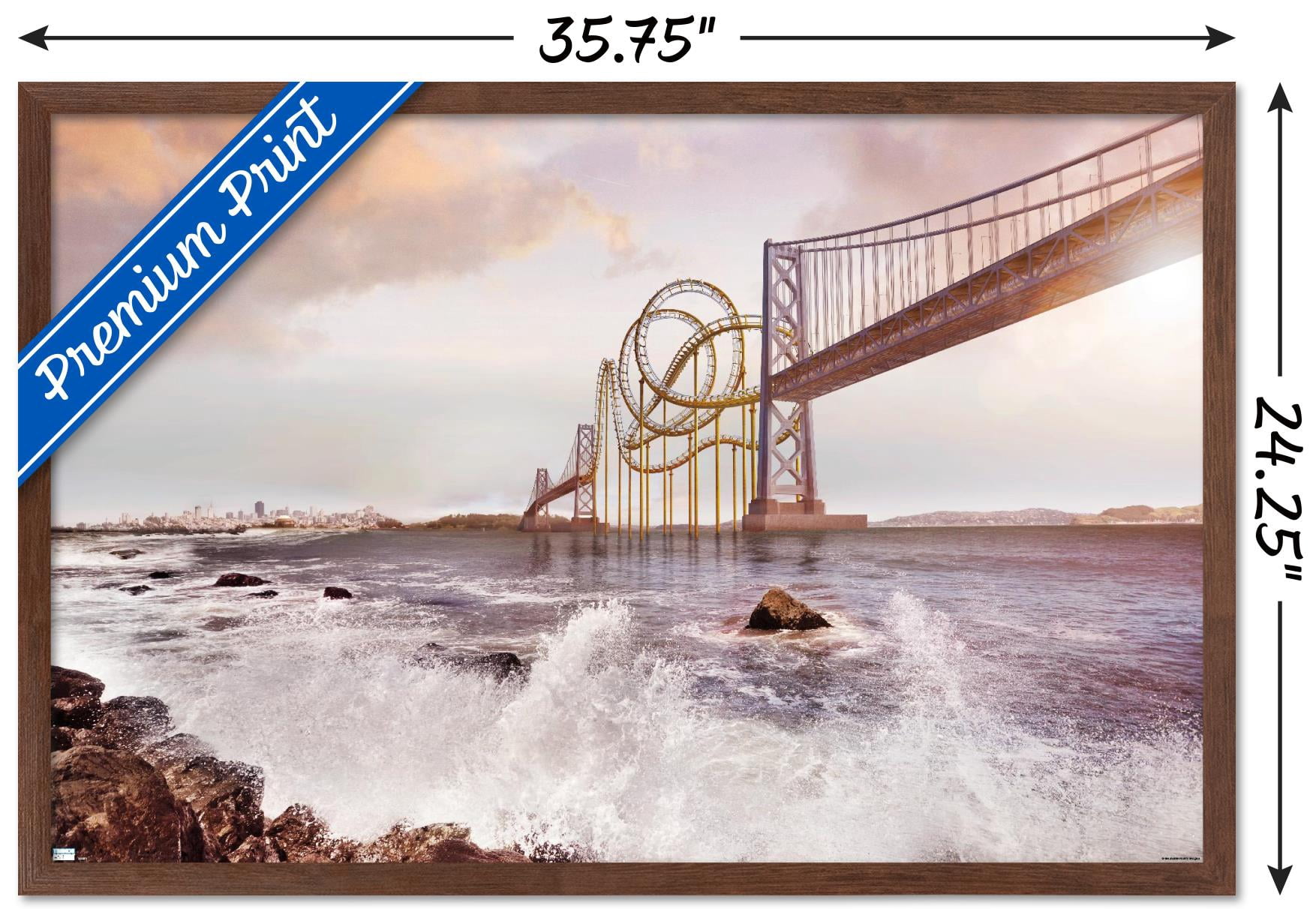 Roller Coaster Bridge Wall Poster, 22.375" x 34" Framed