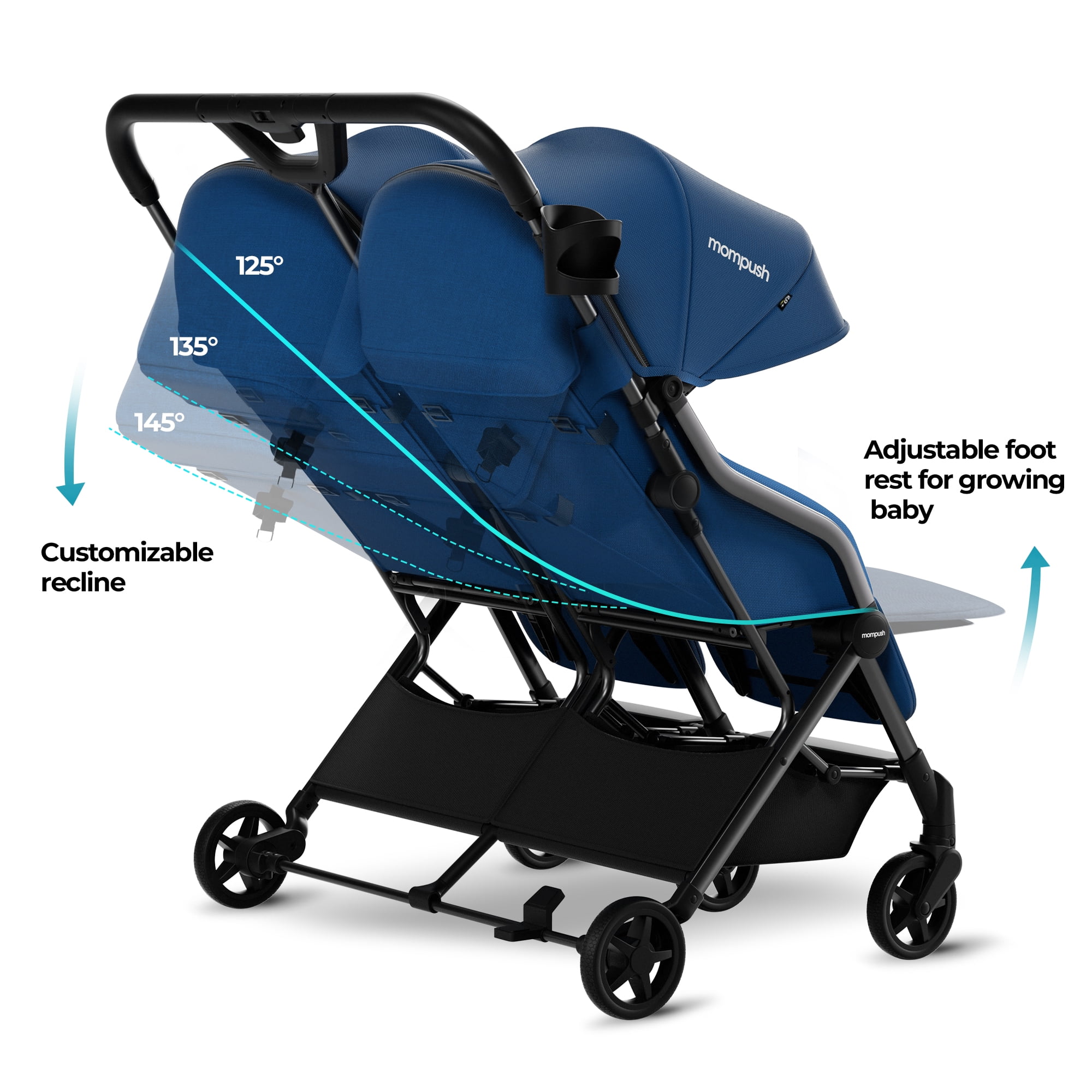 Mompush Lithe Double Stroller with Two Large Individual Side by