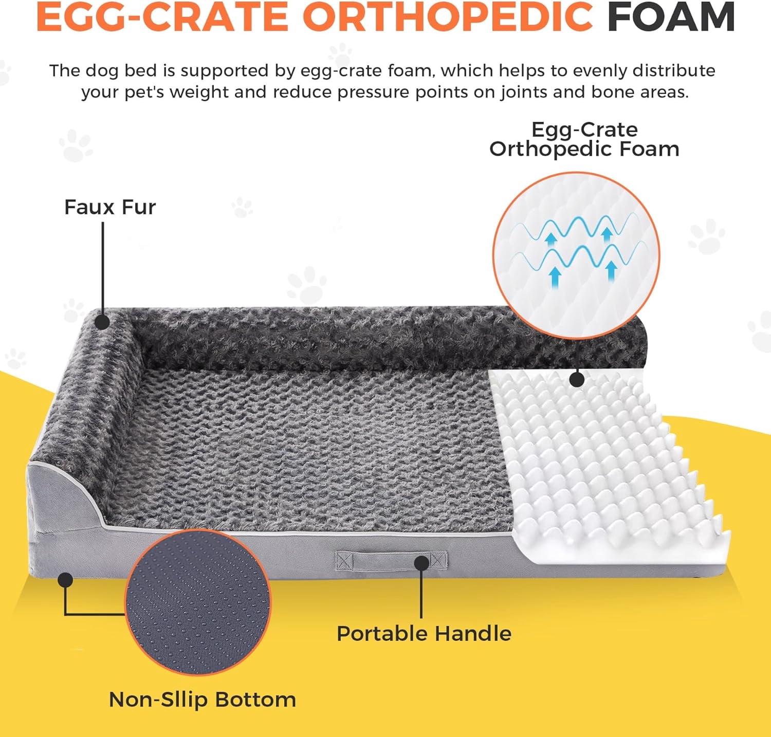 Comfortable Orthopedic Dog Bed for Large Dogs Grey 42"x30" Easy to Clean