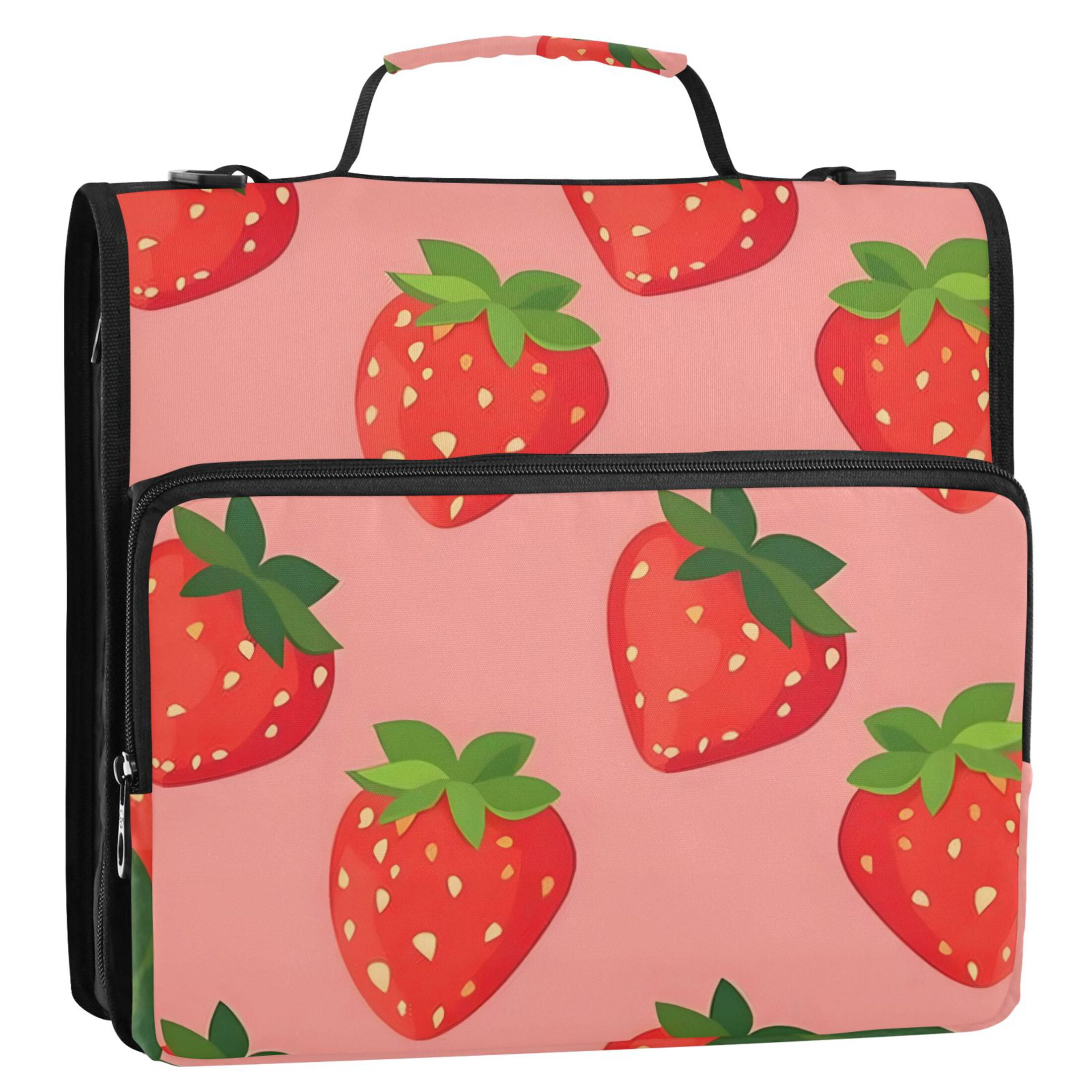 ALAZA Zipper Binder Strawberry Pattern 3 Ring Trapper Keeper File Folder Organizer Bag