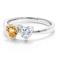 thumbnail image 2 of Gem Stone King 925 Sterling Silver Fashion Right-Hand Ring Set with Heart Shape Yellow Citrine and Moissanite (0.96 Cttw, Size 7), 2 of 6