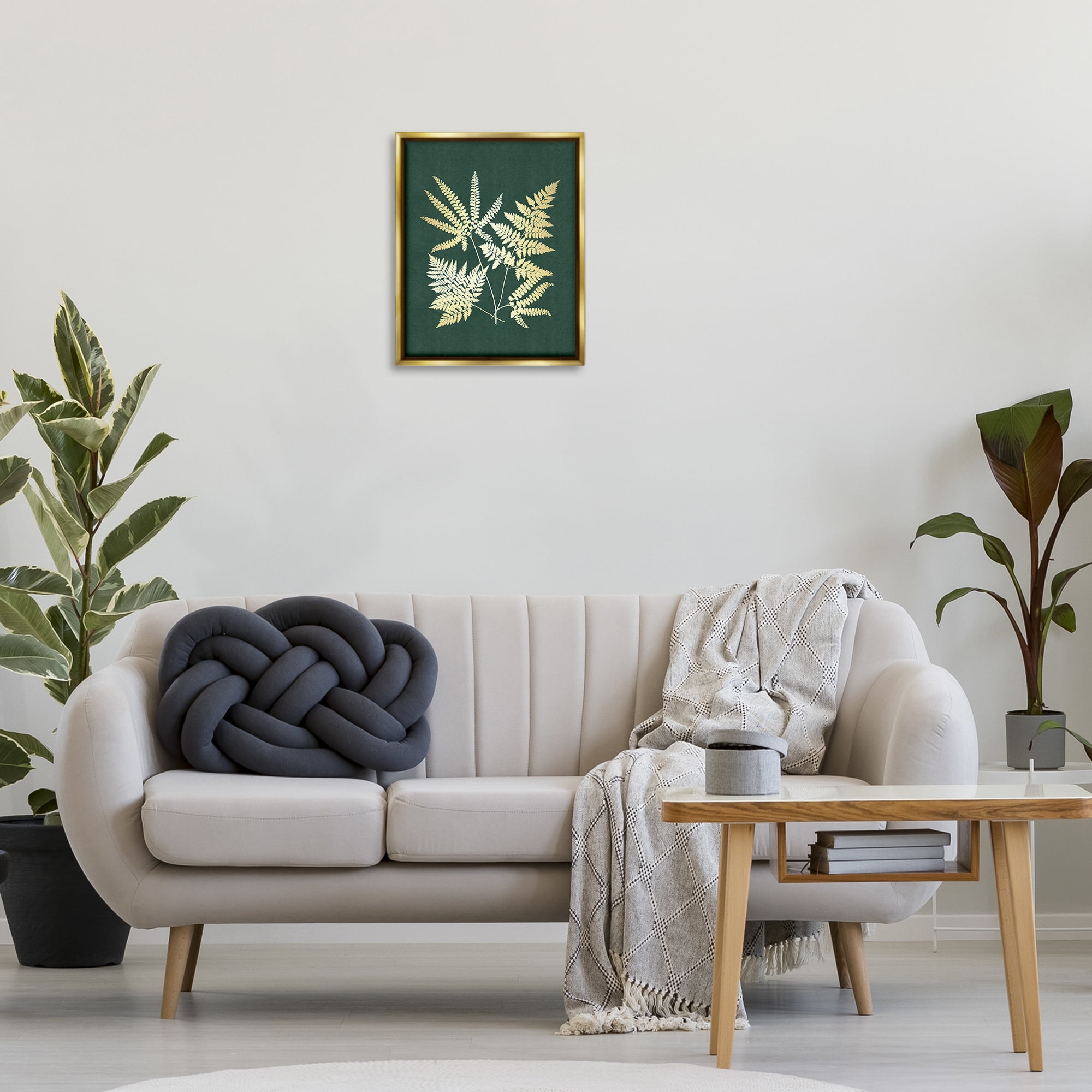 Stupell Industries Gilded Fern Leaves Plants & Flowers Painting Gold Floater Framed Canvas Art Print Wall Art, 17 x 21