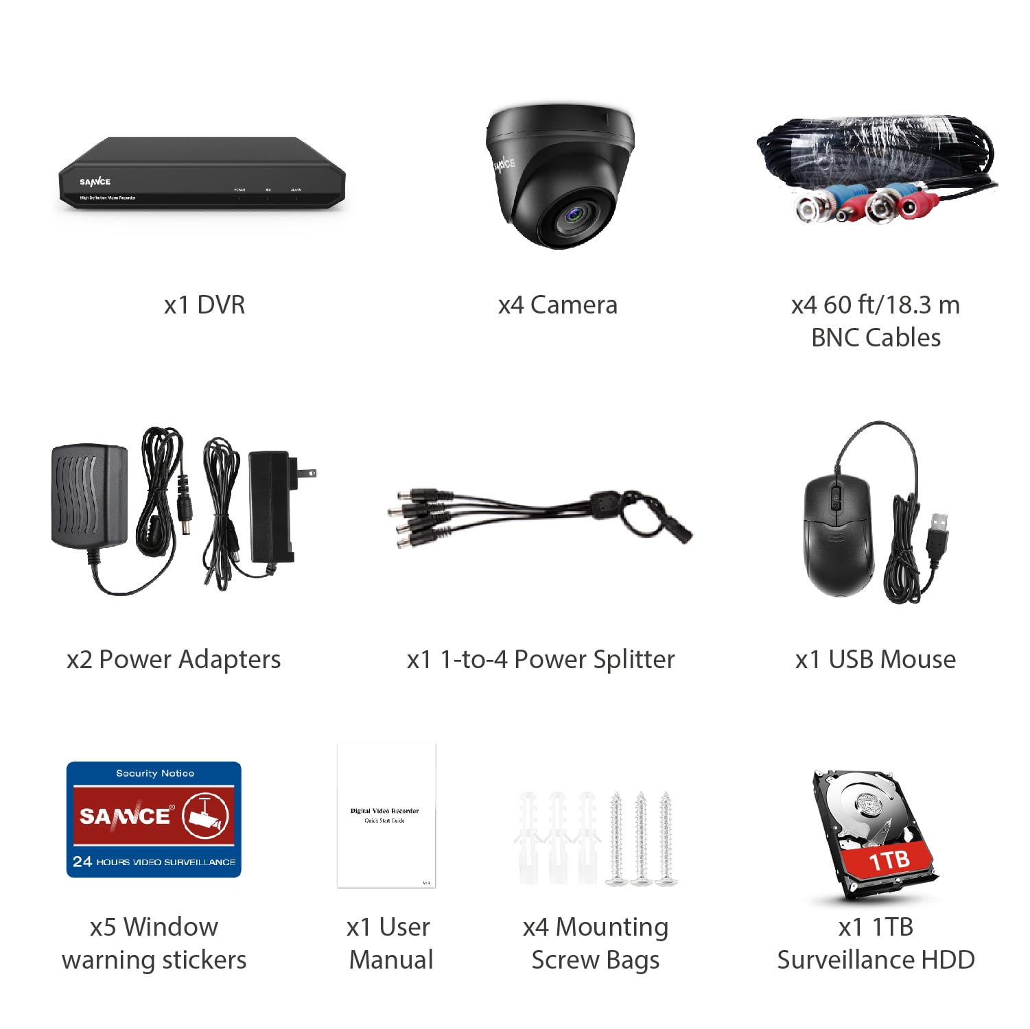 SANNCE 1080p 8-Channel CCTV Camera System 5-in-1 CCTV DVR Recorder with 4pcs Waterproof Wired Surveillance Camera,1TB Hard Drive