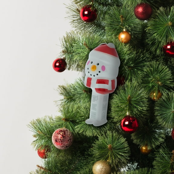 PEZ Snowman Decoupage Ornament, 4.5 inches Tall, Plastic, Red and White, Novelty Ornament