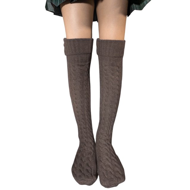 TheFound Female Knitted Stocking, Solid Color Knee-High Socks Long Tube Socks