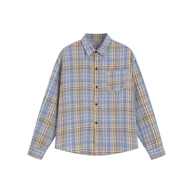 Blusa y camisa de manga larga con cuello vuelto para hombre, blusa informal a cuadros a la moda con botones y cuello vuelto, blusa de poliéster para hombre