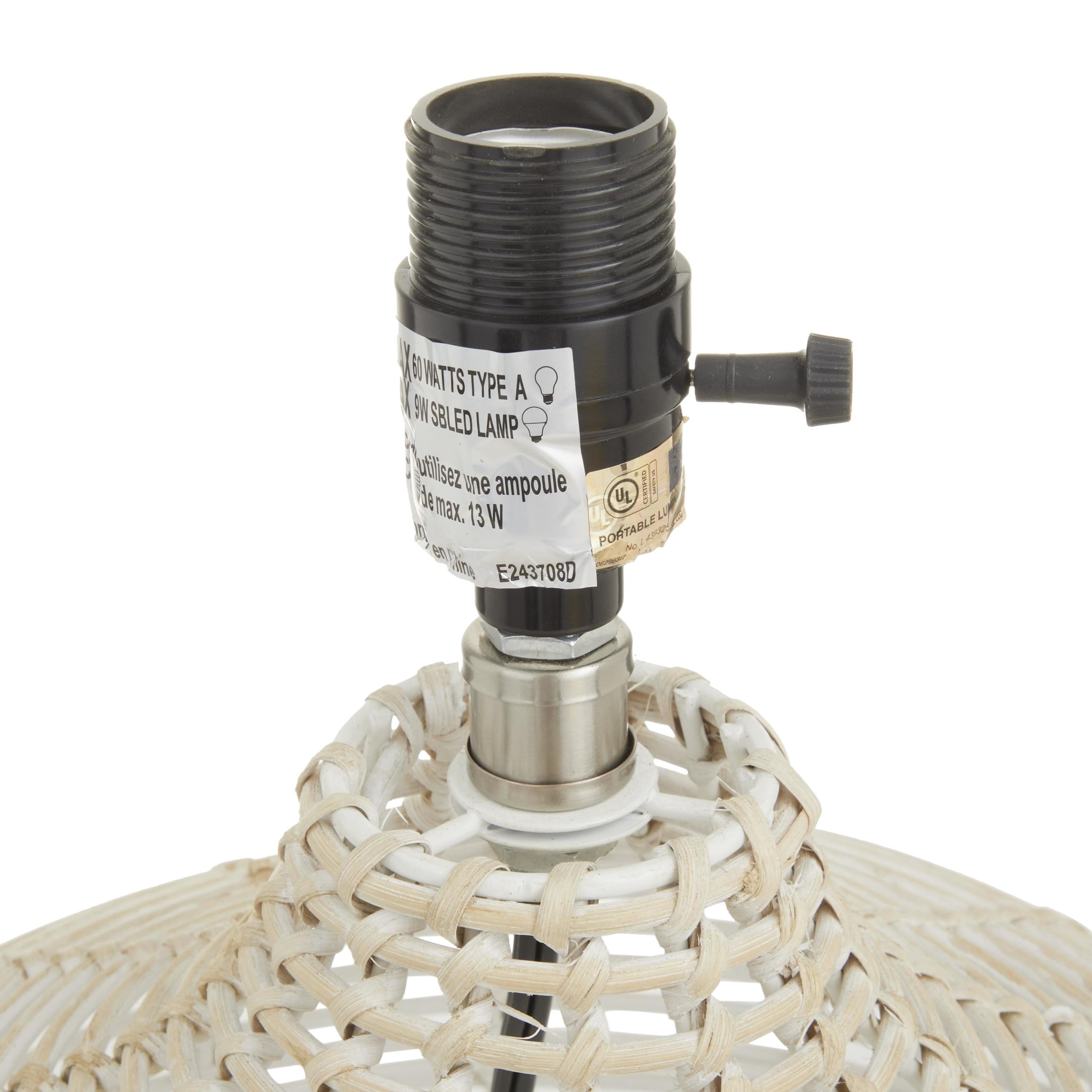 DecMode 25" Handmade Woven Beige Table Lamp with White Linen Shade