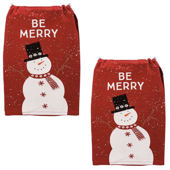 Decorative Towel Be Merry Set/2 Kitchen Towels Cotton Snowman 113833