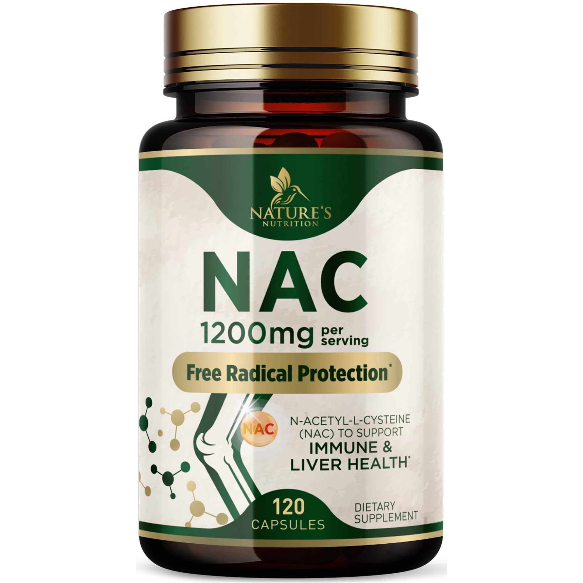 N-Acetyl-L-Cysteine (NAC) Supplement - 1200mg Free-Form NAC - Powerful Antioxidant Fights Free-Radicals - Daily Immune, Liver & Respiratory Support - Vegan, Gluten Free, Bottled in USA - 120 Capsules