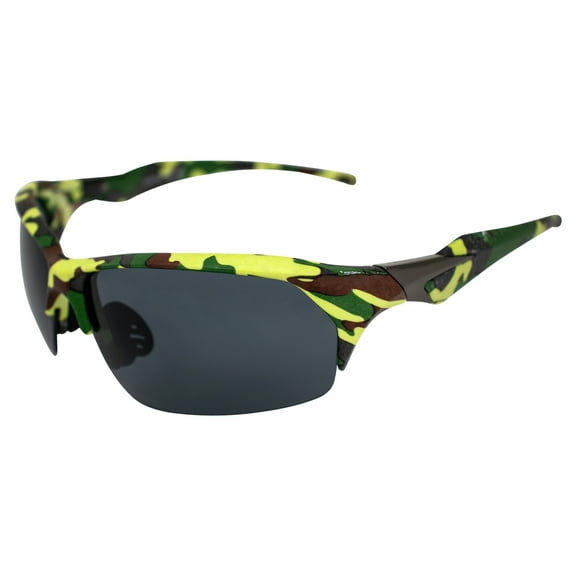 AlterImage Pursuit Wraparound Sports & Motorcycle Retro Sunglasses for Men or Women Semi-Rimless Camo Frame w/Rubber Nose Pads & Smoke Lenses