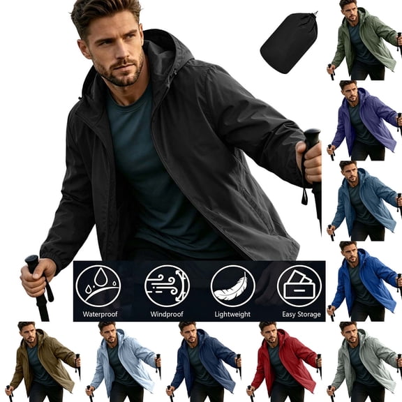 DYTTDG Men's Lightweight Packable Hooded Windbreaker Jacket, Long Sleeve Casual Outerwear for Hiking Running Travel Daily Outdoor Activities