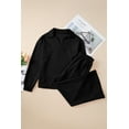 thumbnail image 6 of Women's 2-Piece Set: Black Solid Textured Collared V Neck Top and Wide Leg Pants | [ZhiHiMeRi] | (US 20-22)2XL, 6 of 11