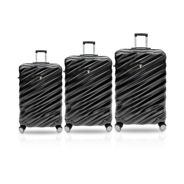 TUCCI Italy STORTO Ensemble de Valises Rigides 3 Pcs, Roues Pivotantes, Cadenas à Combinaison (20 Pouces/24 Pouces/28 Pouces) - Noir