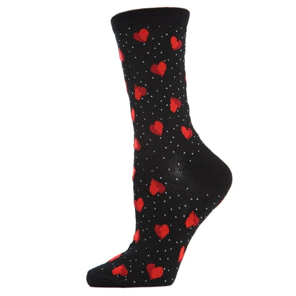 MeMoi Floating Hearts Bamboo Blend Crew Socks - Womens - Female, One Size, Black