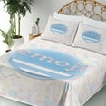 thumbnail image 3 of Ambesonne Emoji Fitted & Top Sheet Set with Shams, Blue Smile on Pastel Flowers, Pale Sky Blue Ivory and Peach, 3 of 5