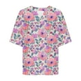 thumbnail image 5 of Jjayotai Ladies V Neck Loose Fit Shirt, Comfortable Short Sleeve Slim Button Down Blouse, 2025 Floral Print Dressy Graphic Tees Tops, Women Blouses Multicolor^20 M, 5 of 5