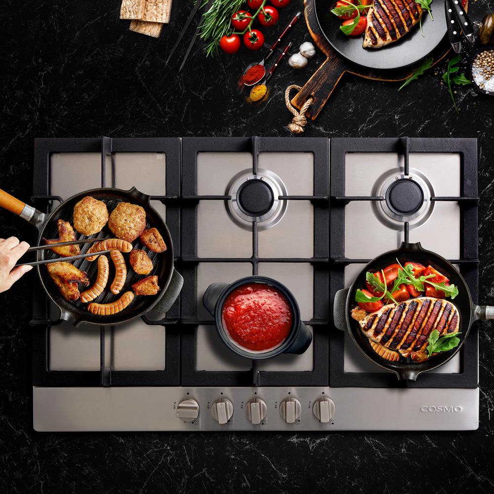 Cosmo 30 in. Gas Cooktop in Stainless Steel with 5 Sealed Brass Burners