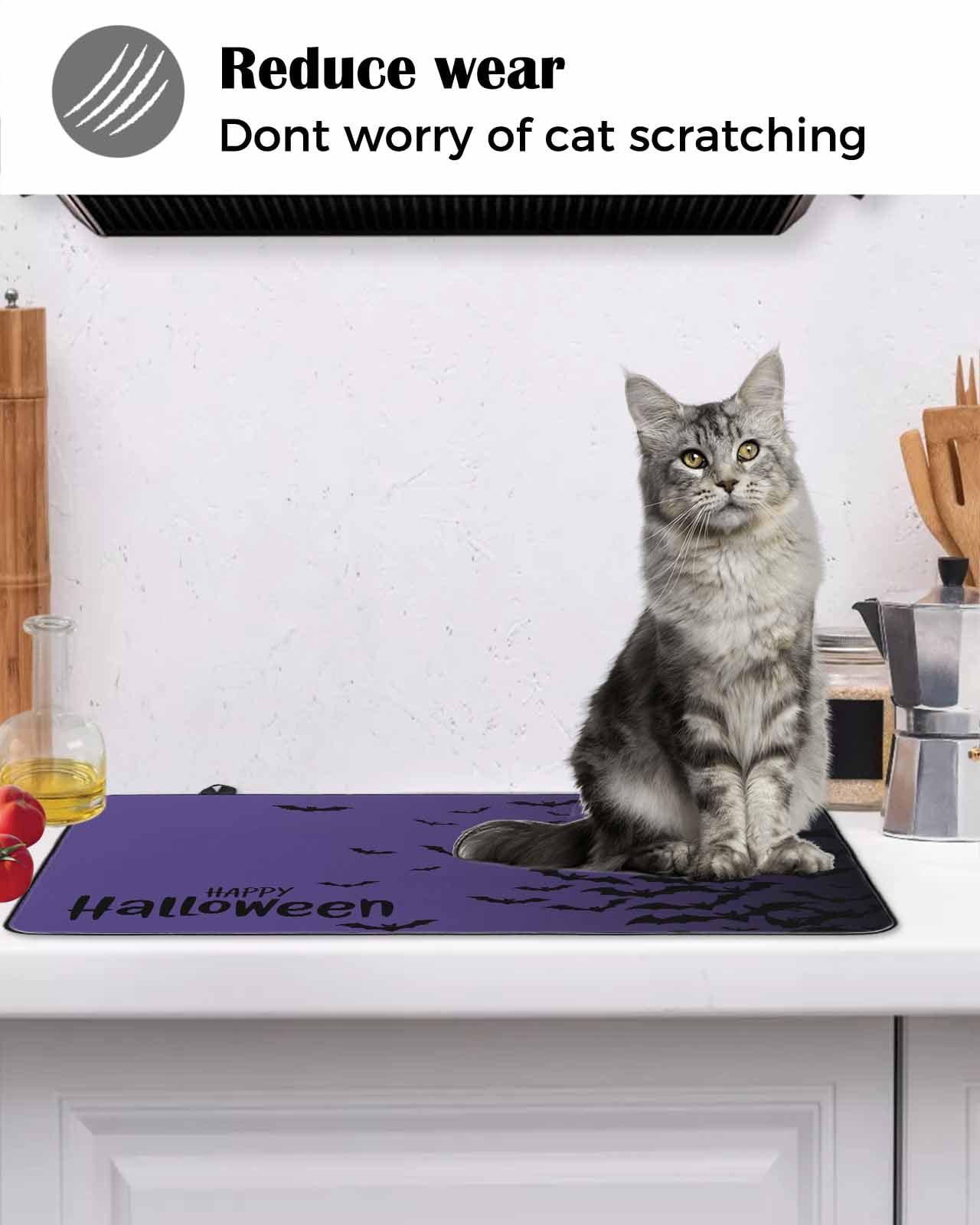 Large Induction Cooktop Protector Mat Halloween Stove Top Covers for Electric Stove, Fall Horror Spooky Bats Gradient Black Purple Decorative Stove Burner Cover Mats, Glass Top Stove Cover