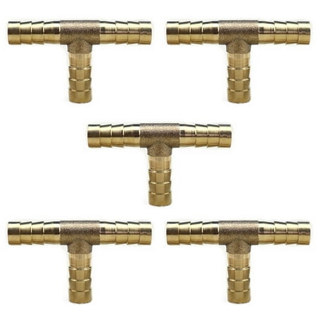 

5 PC - 5/16 HOSE BARB TEE Brass Pipe 3 WAY T Fitting Thread Gas Fuel Water Air