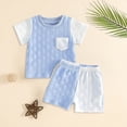 thumbnail image 2 of mgoYE Toddler Boy Clothes 18-24 Months Toddler Baby Boy Summer Clothes Short Sleeve T Shirt and Shorts Set Color Block 2 Piece Outfit(Blue,18-24 Months), 2 of 4