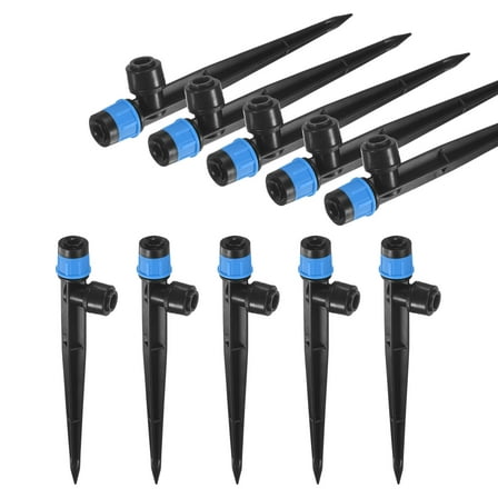 Uxcell 10-Pack Drip Irrigation Emitters, Adjustable 360 Degree Water Flow for 1/4" Tubing [Blue, Drip]