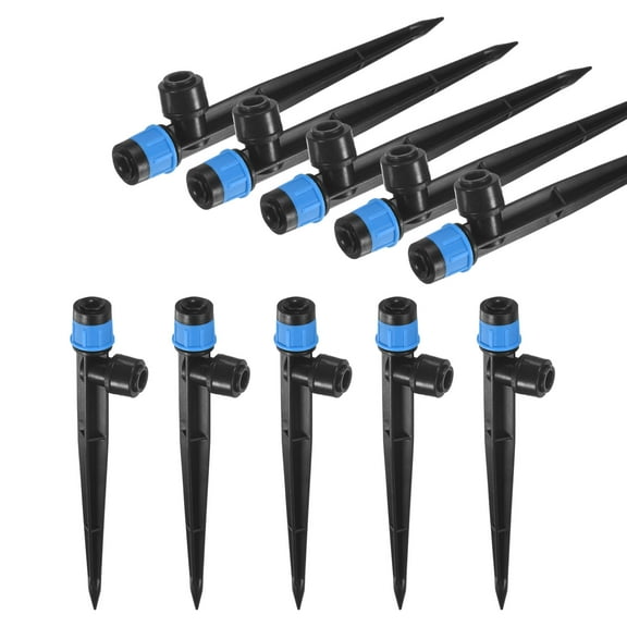 Uxcell 10-Pack Drip Irrigation Emitters, Adjustable 360 Degree Water Flow for 1/4" Tubing [Blue, Drip]