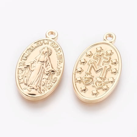4pcs Brass Pendants Oval with Virgin Mary and Word golden 20.5x12x2mm Hole: 1.4mm