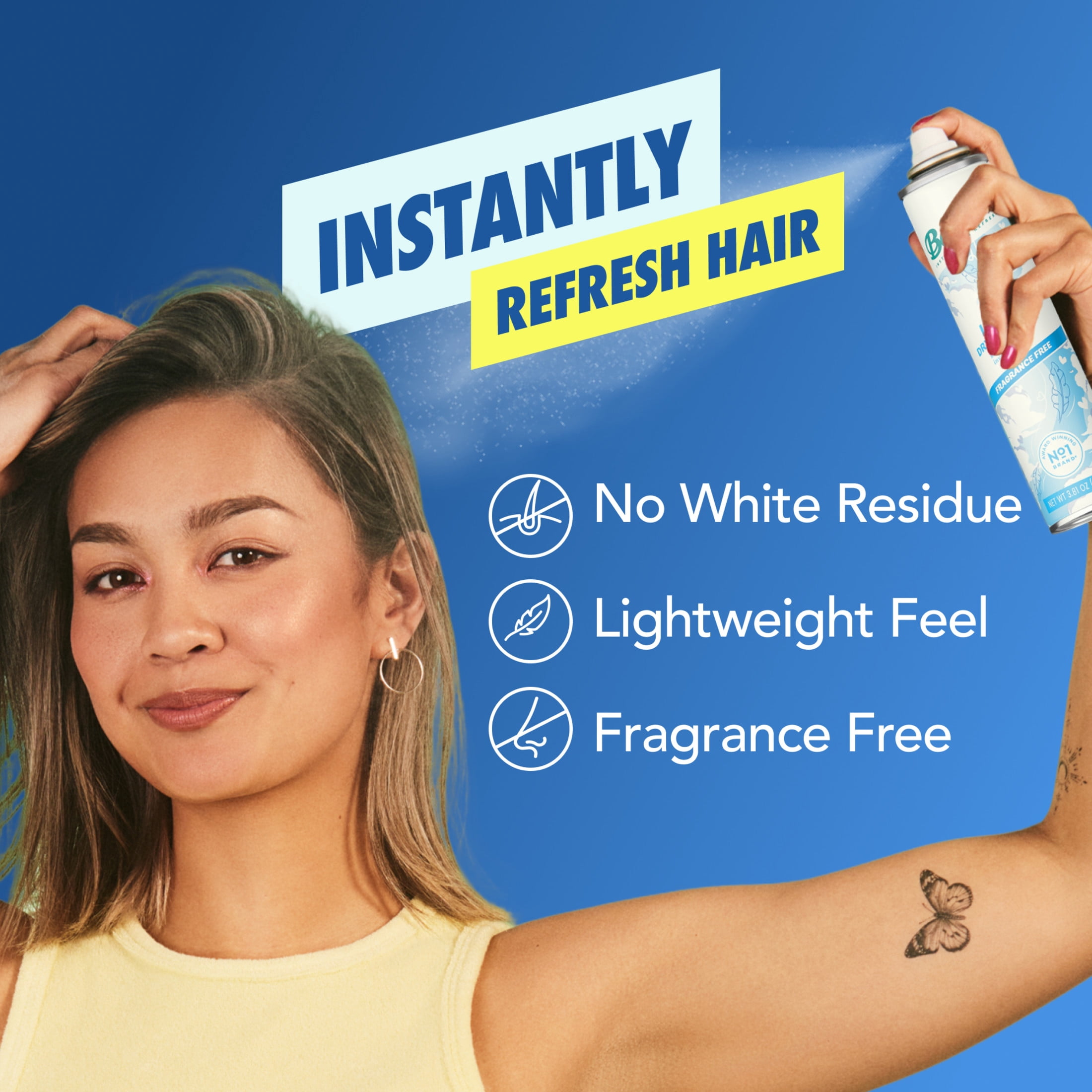 Batiste Light Fragrance Free Dry Shampoo, Absorbs Oil & Grease, 3.81 oz