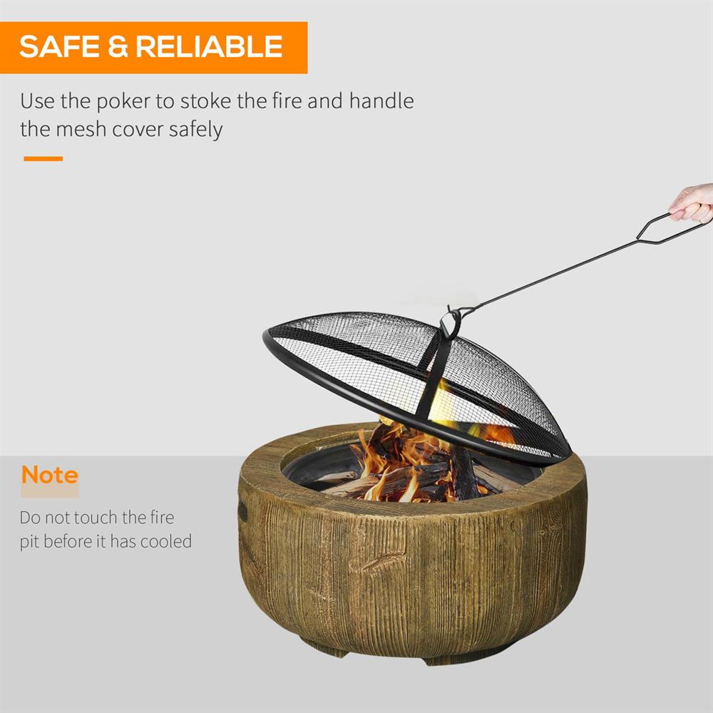 Topcobe Premium 24-inch Metal Outdoor Fire Pit - Wood-burning Fireplace with Spark Guard, Poker, Natural Wood Grain Design for Patio, Picnic & Backyard in Light Brown