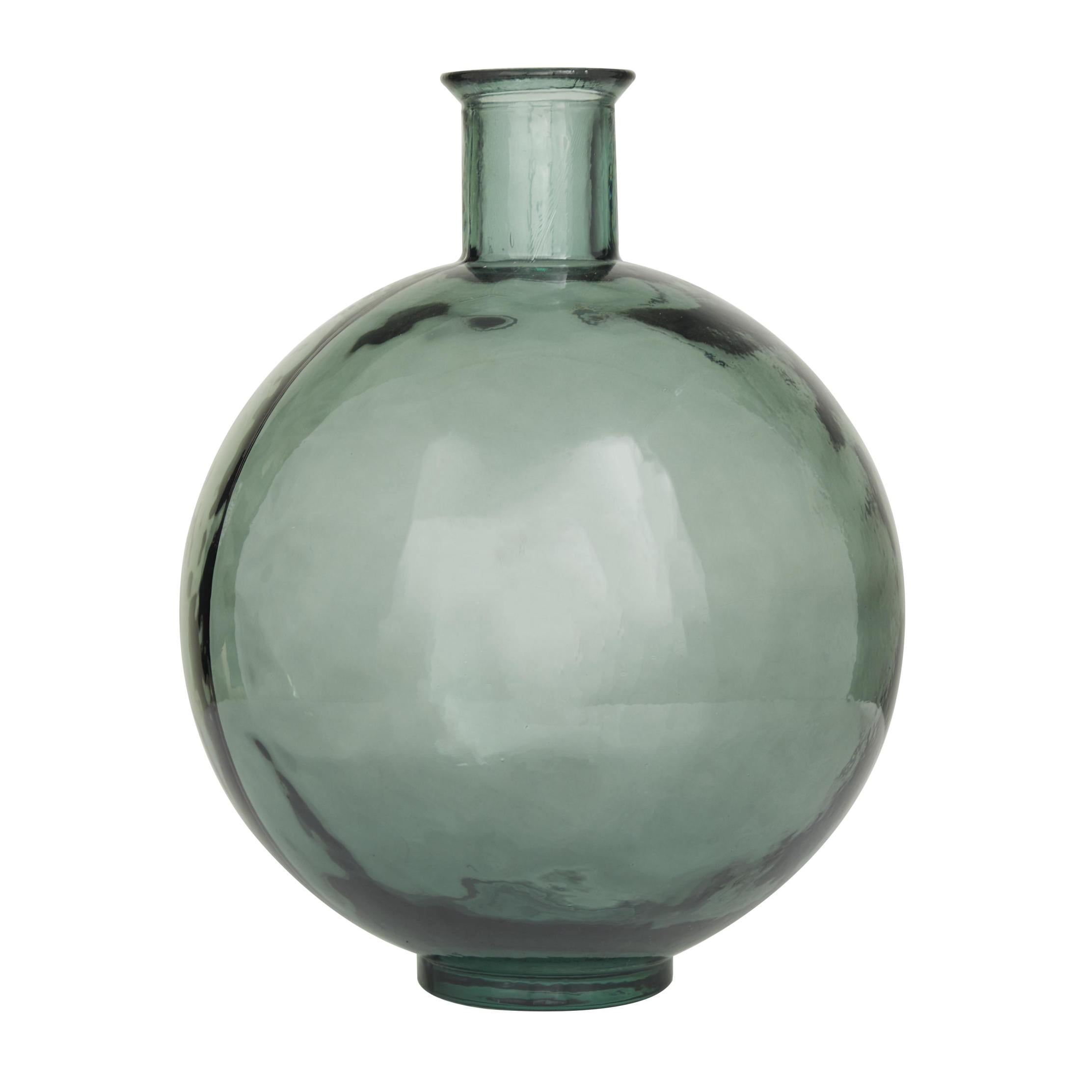 DecMode 17" Handmade Spanish Bottle Neck Green Recycled Glass Vase