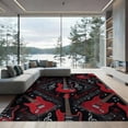 thumbnail image 2 of ODIKA 8'x10' Washable Area Rug Durable, Non-Slip Red Black Guitar Music Print Record Vinyl Themed Electric with Treble Clefs for Living Room, Under Sectional, Family, 2 of 7