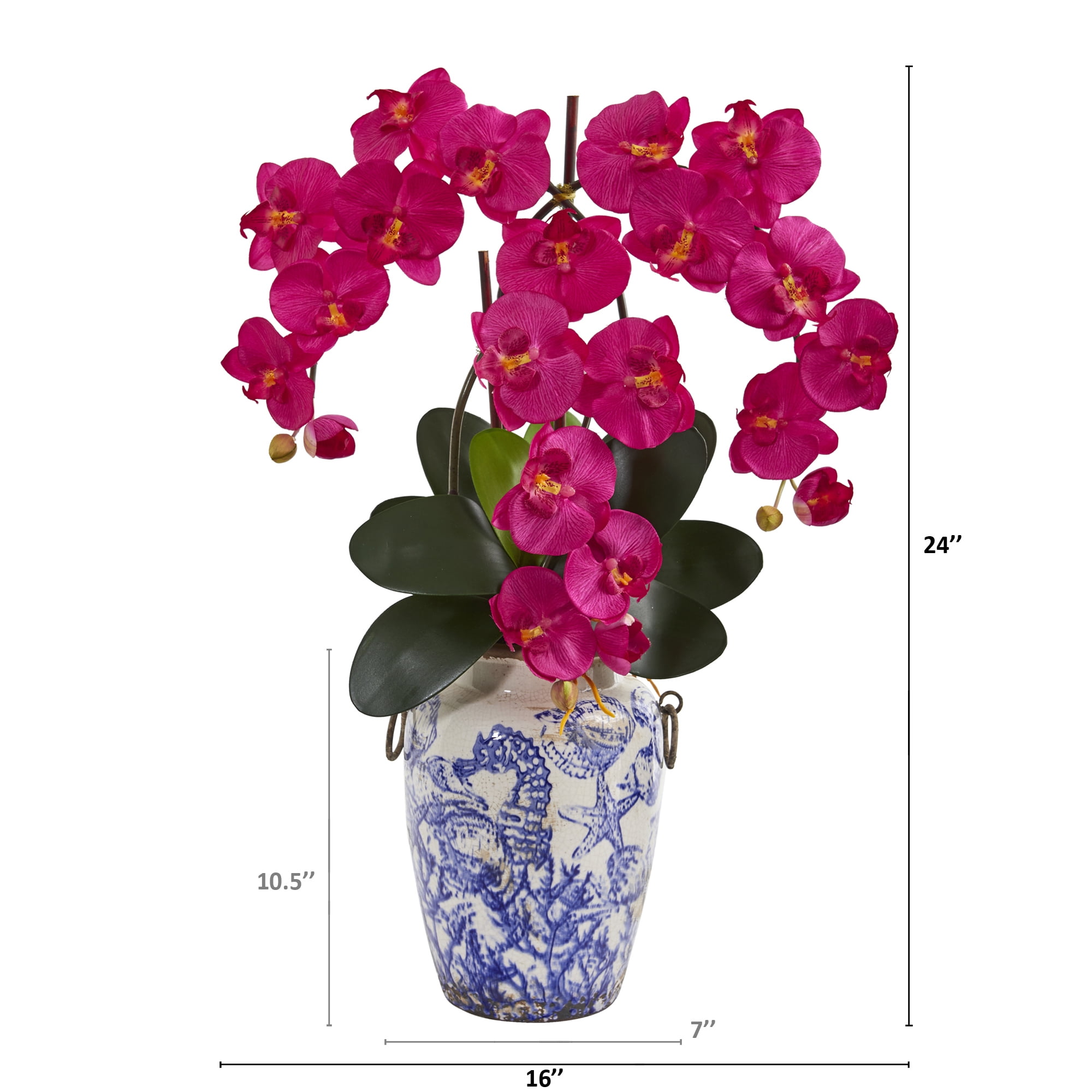 Nearly Natural 24in. Phalaenopsis Orchid Artificial Arrangement in Weathered Ocean Vase