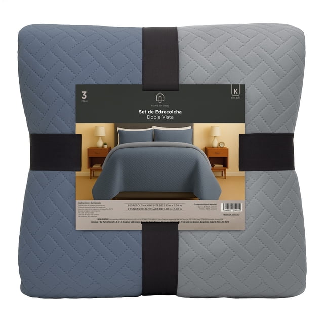 Set de Edrecolcha Doble Vista con Fundas, Hometrends King Size, Azul-Gris