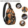 thumbnail image 2 of Sling Backpack,Halloween Pumpkins and Candy Corn Sling Bag with Water Bottle Holder,Waterproof Sling Bag for Men/Women with Headphone Jack for Hiking,Travel, 2 of 6