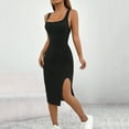 thumbnail image 6 of sunsanly Summer Women Dress Square Neck Sleeveless Skinny Elastic Side Split Sheath Thread Solid Color OL Commute Breathable Club Party Midi Dress, 6 of 8