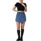 thumbnail image 2 of Pantalones cortos de mezclilla para mujer Inspire Chic, cargo, de imitación envolvente, de cintura alta, mini shorts de jean, L, azul oscuro, 2 of 6