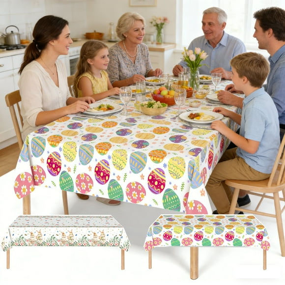 Tablecloth Decoration Easter Tablecloth with Bunnies and Eggs Easter Theme Party Decor Rabbit Egg Design(1Pcs) Rkxzt