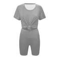 thumbnail image 4 of REORIAFEE Women's Outfits Set Boho Floral Loungewear Set Party Summer Beath Vacation Date Night Outfit Women Two Piece Outfits Summer Short Sleeve Round Neck Biker Shorts Set Cycling Suit Gray XL, 4 of 6