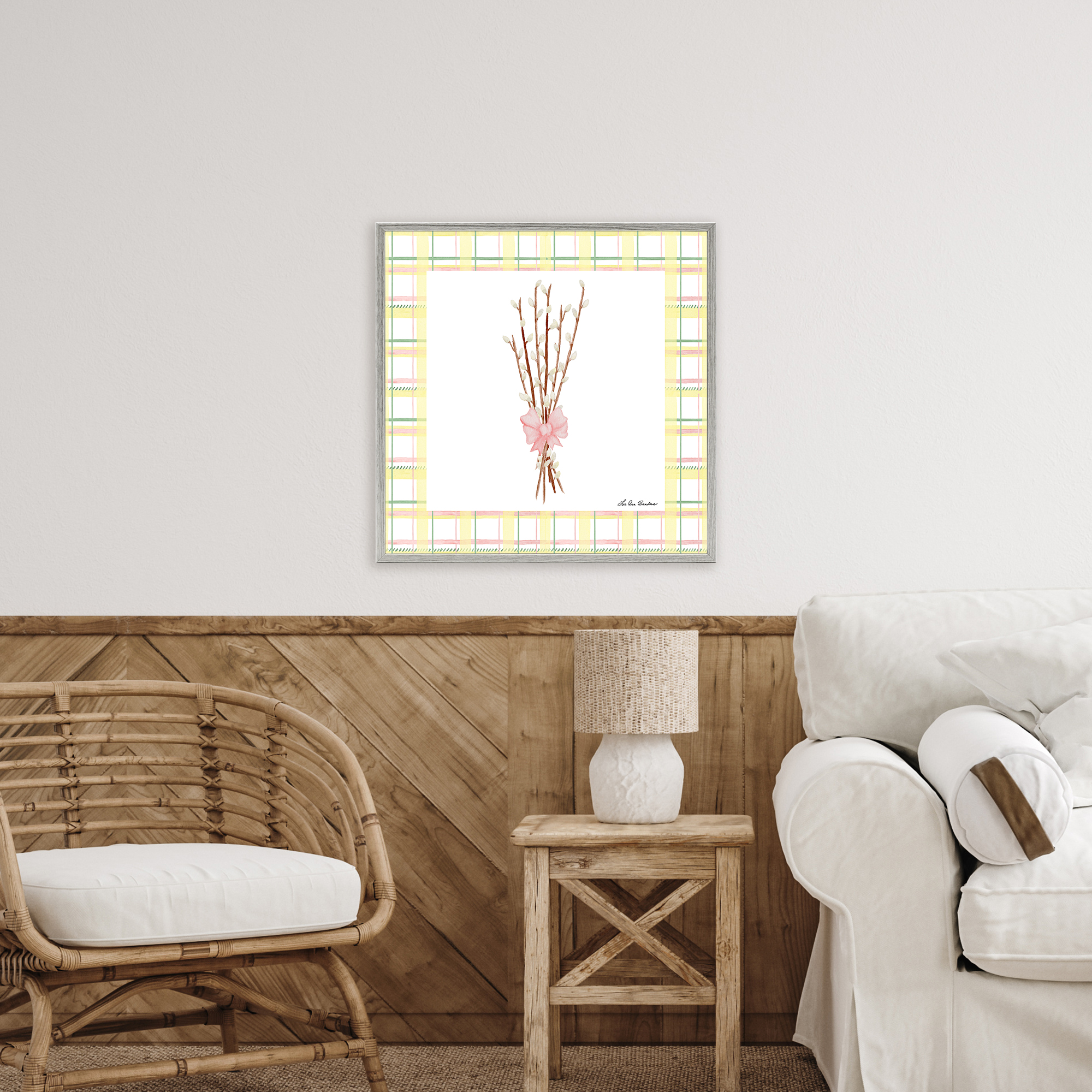 Pastel Spring Pussy Willow Gray Framed Giclee Art, design by Lee Ann Sanders