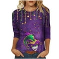 thumbnail image 2 of Mifsaly Mardi Gras T Shirts for Women 3/4 Sleeve Color Block Blouse Crewneck Carnival Mask Print Shirt Festival Party Funny Tops Pullover M, 2 of 6