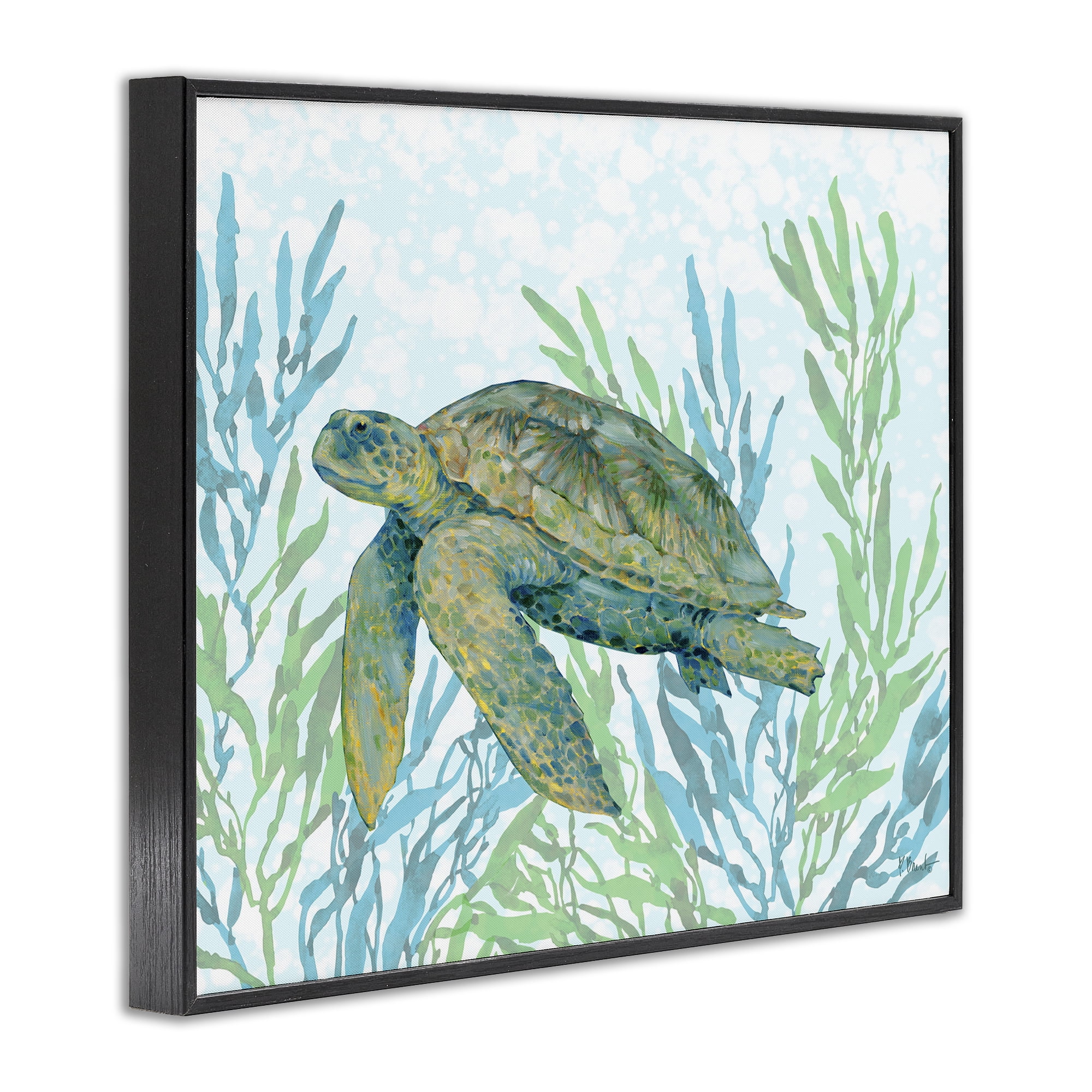 Stupell Industries Tasman Turtle in Seagrass Black Framed Giclee Art, design by Paul Brent