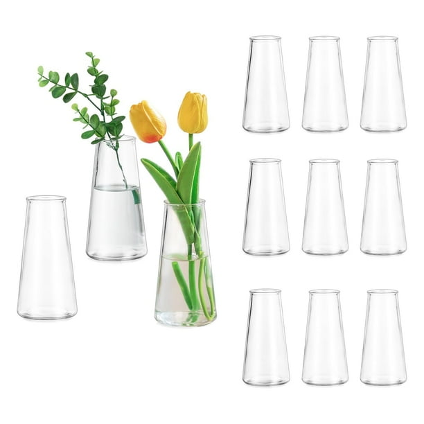Jarrón de cristal transparente con forma de flor para centros de mesa, juego de 12