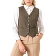 thumbnail image 1 of CHALCO INSPIRADOR Chaleco de Lino para Mujeres Sin Mangas con Cierre de Botones y Escote en V para Trabajo Formal 2XL Marrón, 1 of 5