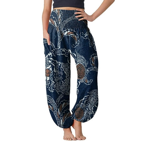 

Women s Comfy Boho Pants Loose Yoga Pants Hippie Pajama Lounge Boho Pajama Pants Blue M