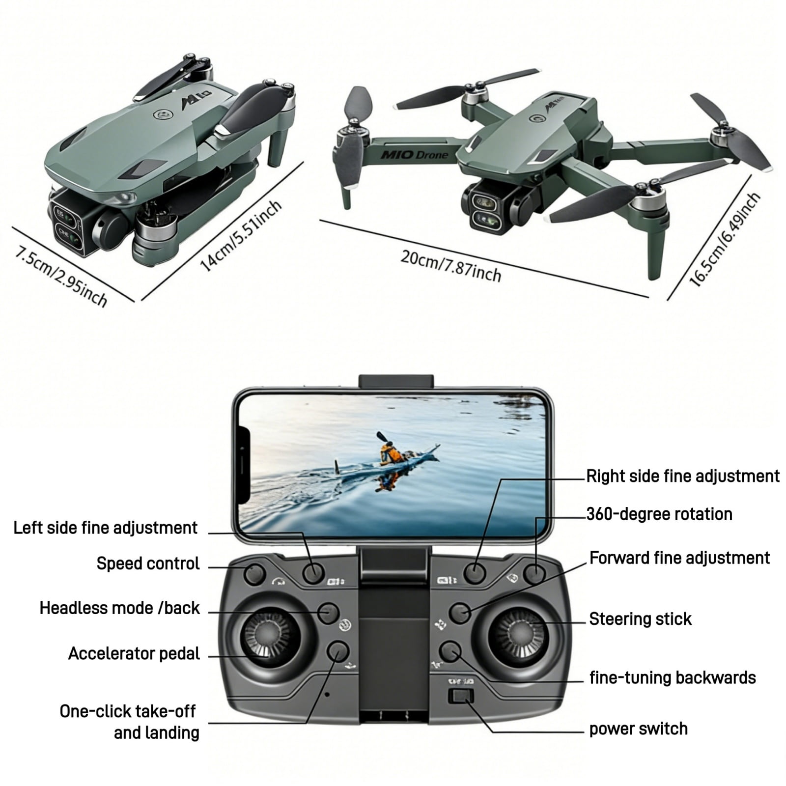 Foldable Dual-Camera Drone with Brushless Motor, Optical Flow Positioning, 4K HD FPV, Long Flight Time with 2 Batteries, Remote Control – Army Green.