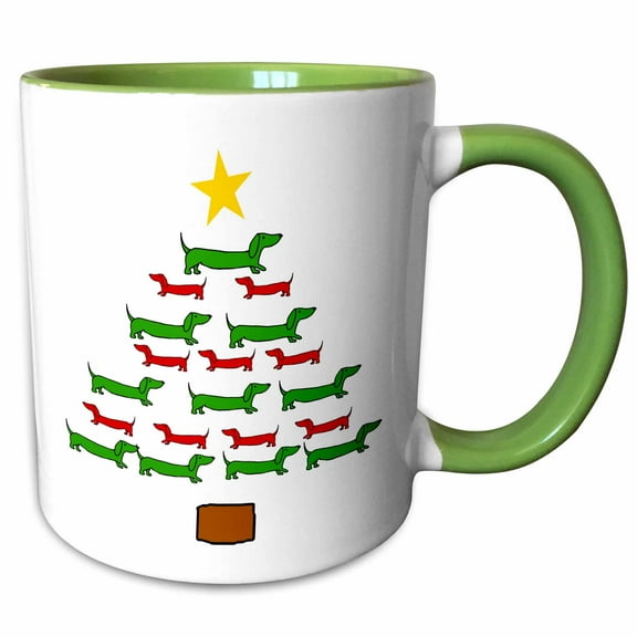 3drose, Funny Cute Dachshund Puppy Dog Christmas Tree Holiday Cartoon, 15oz Two-tone Green Mug