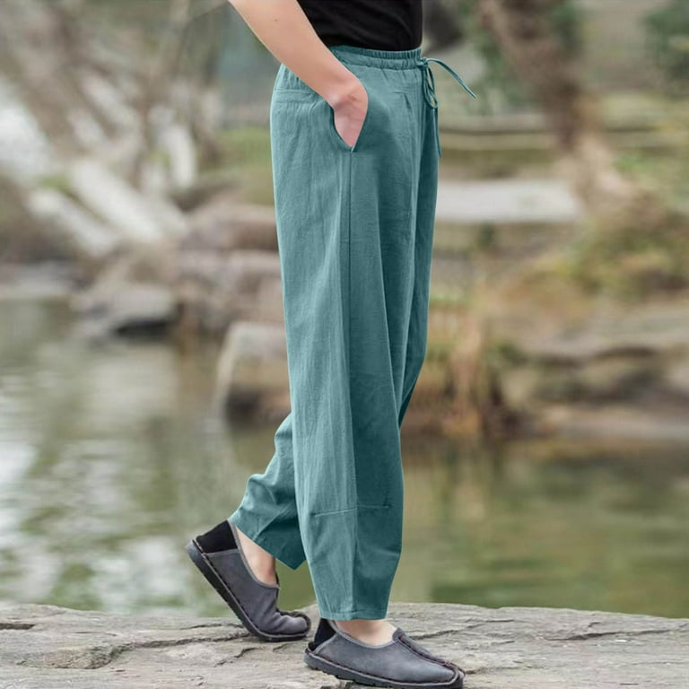 Dxzfnsa Cotton Linen Pants Men Casual Loose Fit Elastic Drawstring Waist  Summer Beach Pants dress pants for men(Green,2XL) - Walmart.com