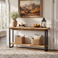 thumbnail image 3 of Finmind 63" Solid Wood Console Table with Metal Legs, Farmhouse Narrow Entryway Sofa Table Behind Couch for Living Room, Brown, 3 of 7