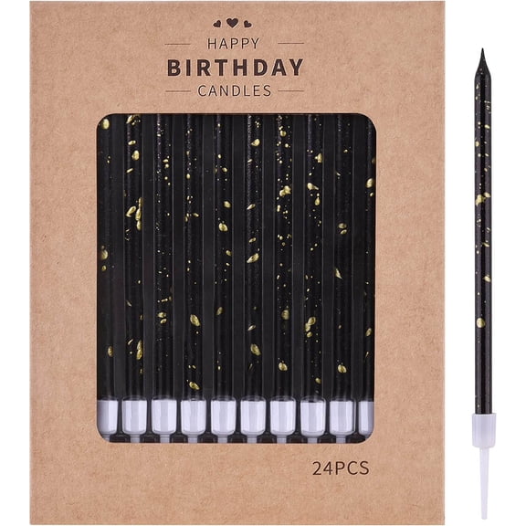 Black Gold Long Thin Birthday Candles, Cake Candles, Birthday Parties, Wedding Decorations, Party Candles